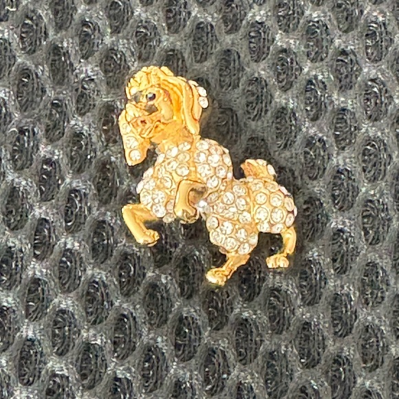 🐩 Sparkling Vintage Gold Tone Poodle Dog Brooch Pin - Picture 3 of 7